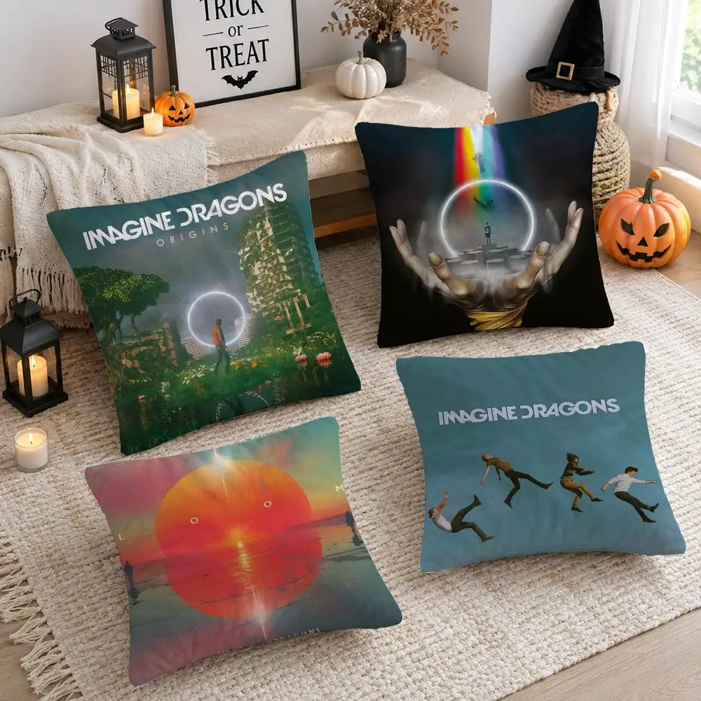 Band I-Imagine Dragons Loom Cushion Cover Plush Decorative Pillow Case With Hidden Zipper Cutecore Room Decor For Home
