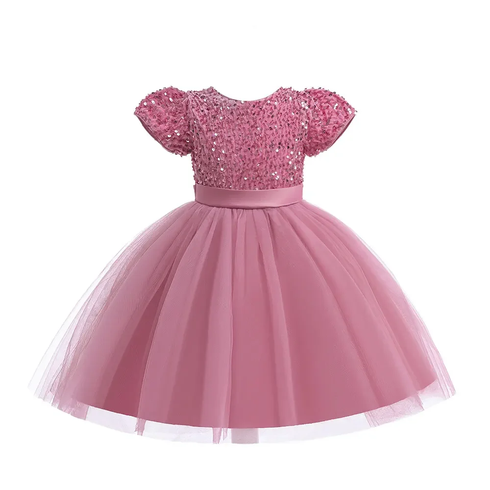 Fashion Girls Sequin Dress Short Seelve Lace Girls Dresses for Party and Wedding Summer Children Princess Dress 3-11 Years