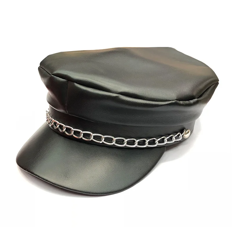 Women Yacht Captain Sailor Hat PU Newsboy Cabbie Baker Boy Peaked Beret Cap