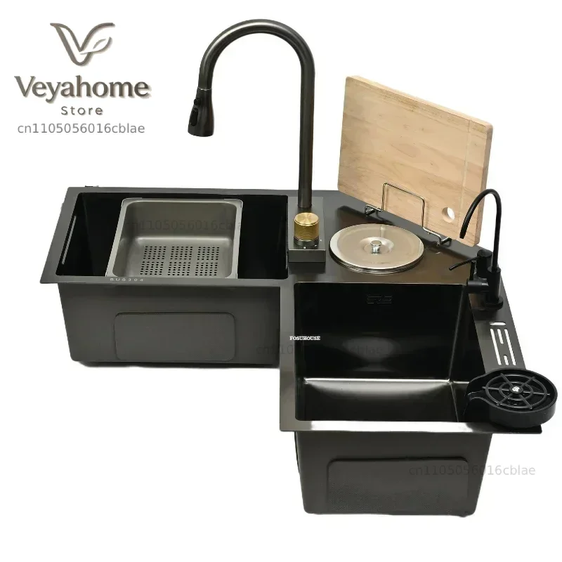 Handmade Double-slot Dishwashing Sink For Kitchen L-shaped Stainless Steel Corner Kitchen Sinks Large Corner Dishwashing Basin