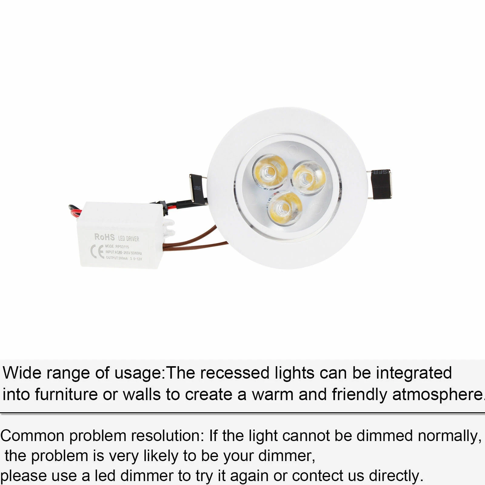 LED 매립형 천장 다운라이트 스포트라이트 램프, 드라이버 포함, 색상 밝기 조절 가능, 다채로운 빨강, 노랑, 파랑, 초록, 보라색, DC 12V, 24V, 3W