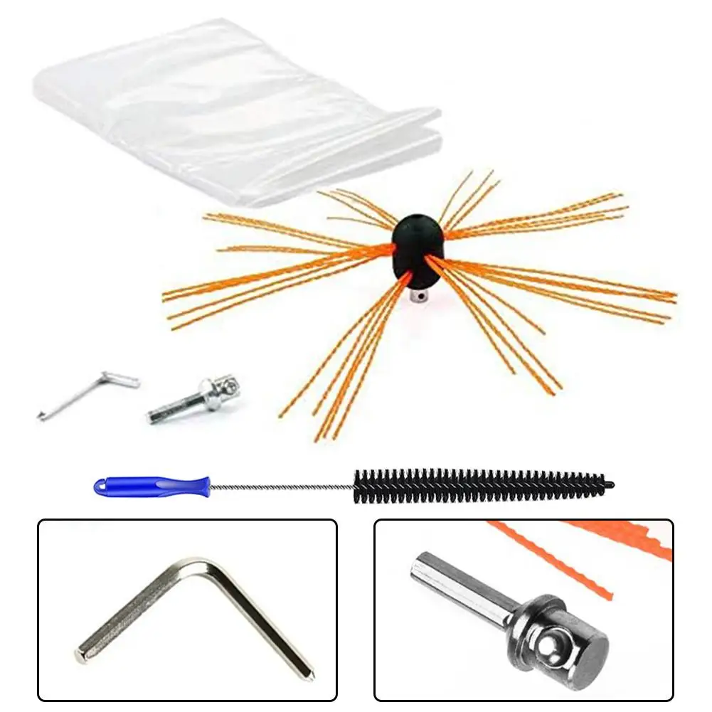 Chimney Sweep Brush Kit with Flexible Nylon Brush Head for Fireplace Flue Cleaning Compatible with Rotary Power Drill