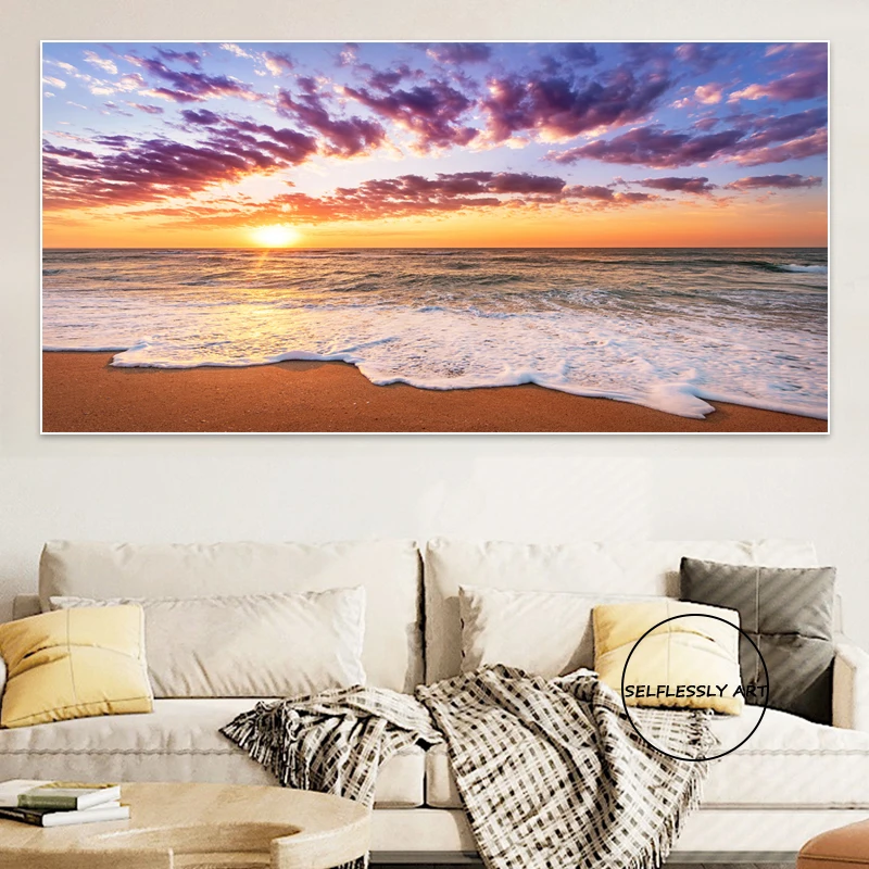 Sea Wave Beach Sunrise Canvas Painting Natural Landscape Poster Prints Seascape Wall Art Pictures For Living Room Home Decor