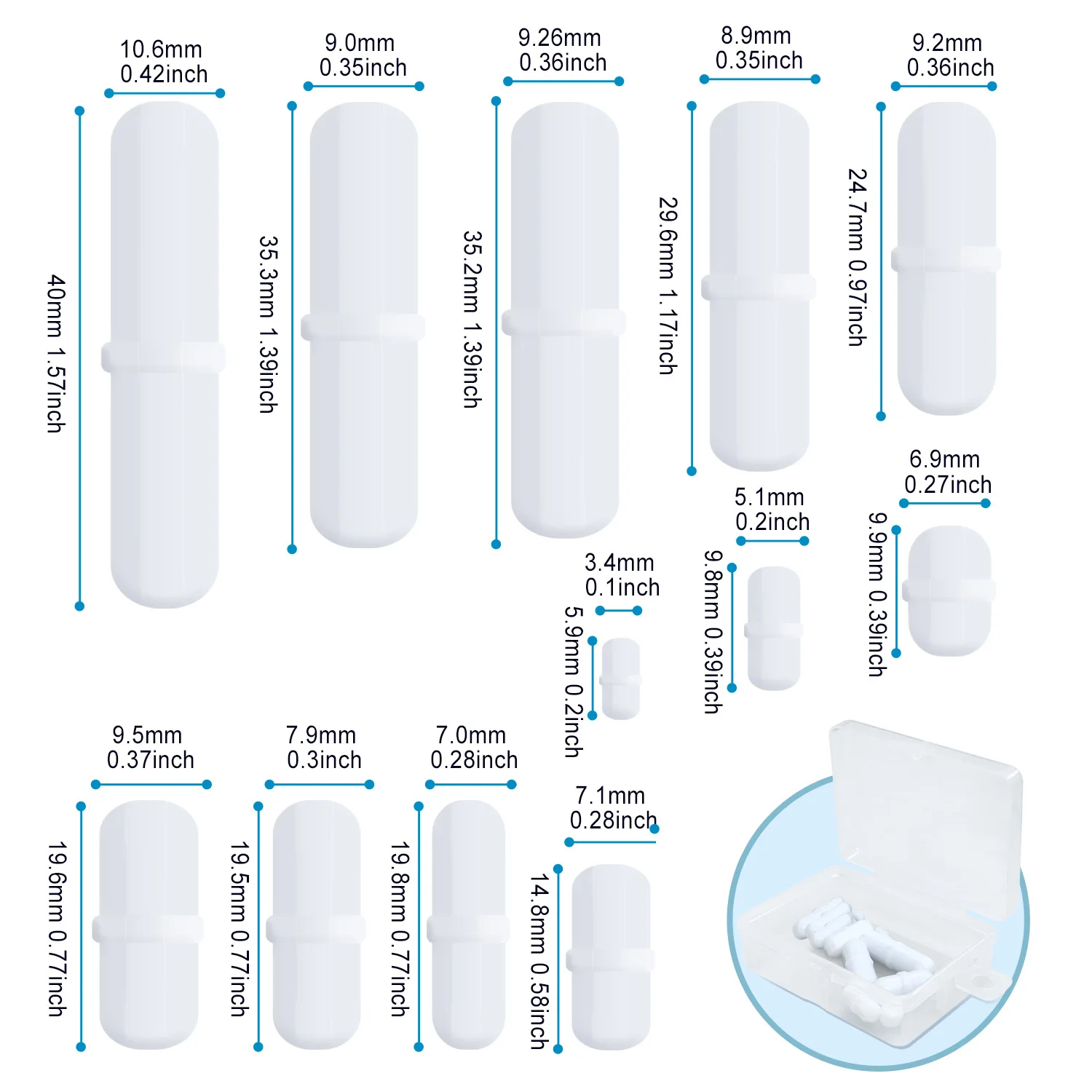 Imagem -04 - Agitador Magnético Ptfe para Laboratório Barra de Agitação Prático Resistente à Corrosão Misturador Rod a b tipo c Caixa de Presente Peças Lote