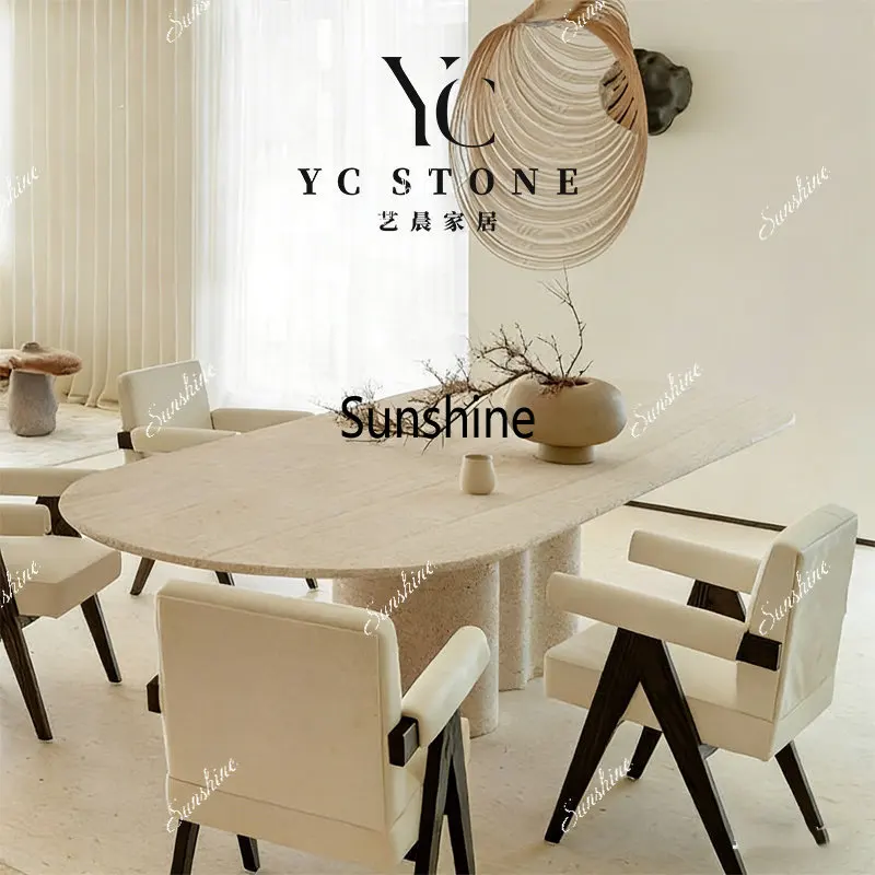 Wabi Sabi retro long dining table modern minimalist style villa mansion premium