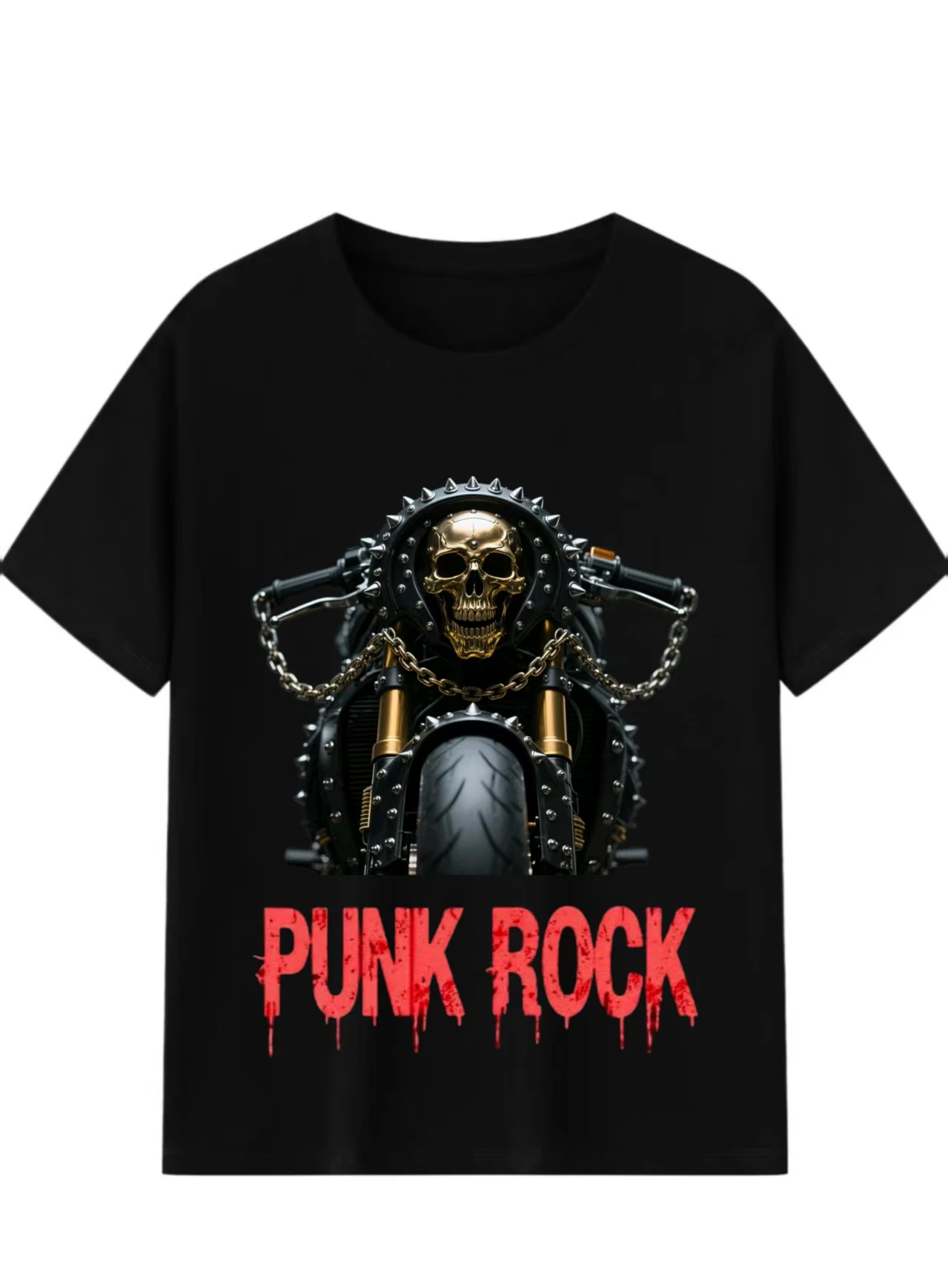 

Black Pure Cotton T-Shirt Punk Style Motorcycle Series Casual, Fashionable, Personalized, Cool And Versatile For Both Men And Wo