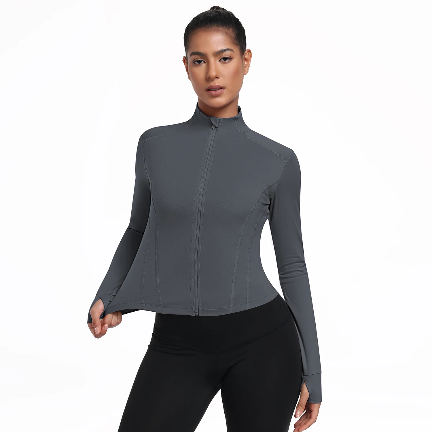 S-XL Women Full Zip Yoga Jacket Thumb Hole Slim Fit Breathable Athletic Top For Gym Running Workout Training&Daily Casual Wear