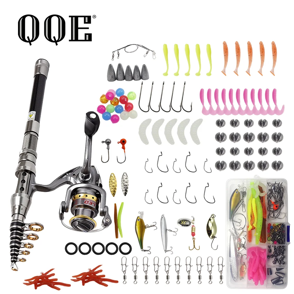 qqe-carbon-telescopic-fishing-rod-spinning-reel-combo-full-tackle-kit-with-lures-hooks-sinkers-for-freshwater-saltwater-beginner