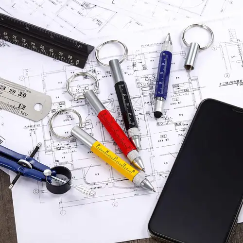 Imagen 2 del producto Bolígrafo multifuncional Monking 6 en 1 con llavero, lápiz capacitivo para pantalla táctil con regla de destornillador, herramienta de lápiz de bolígrafo
