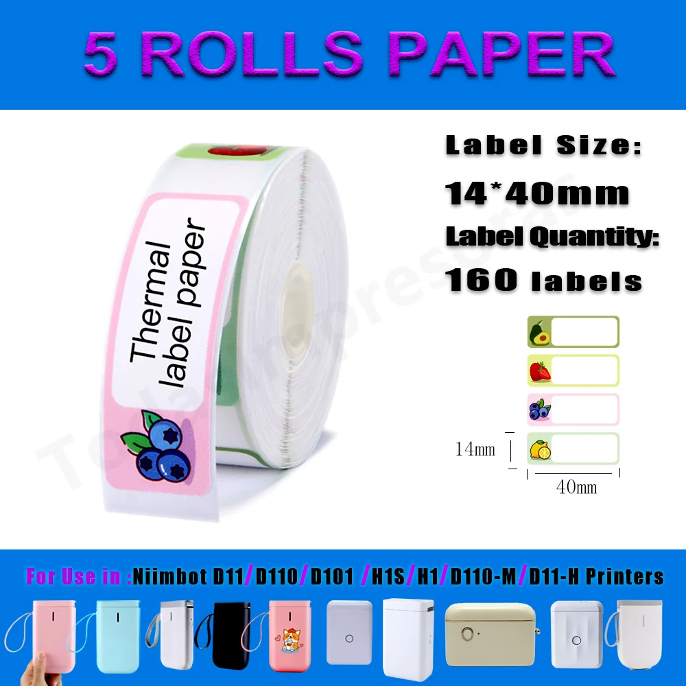 5 Rolls Niimbot D110 Label Maker Tape Sticker D11 Label Paper Self-adhesive Waterproof 12-15mm Niimbot D101 for Niimbot Printer