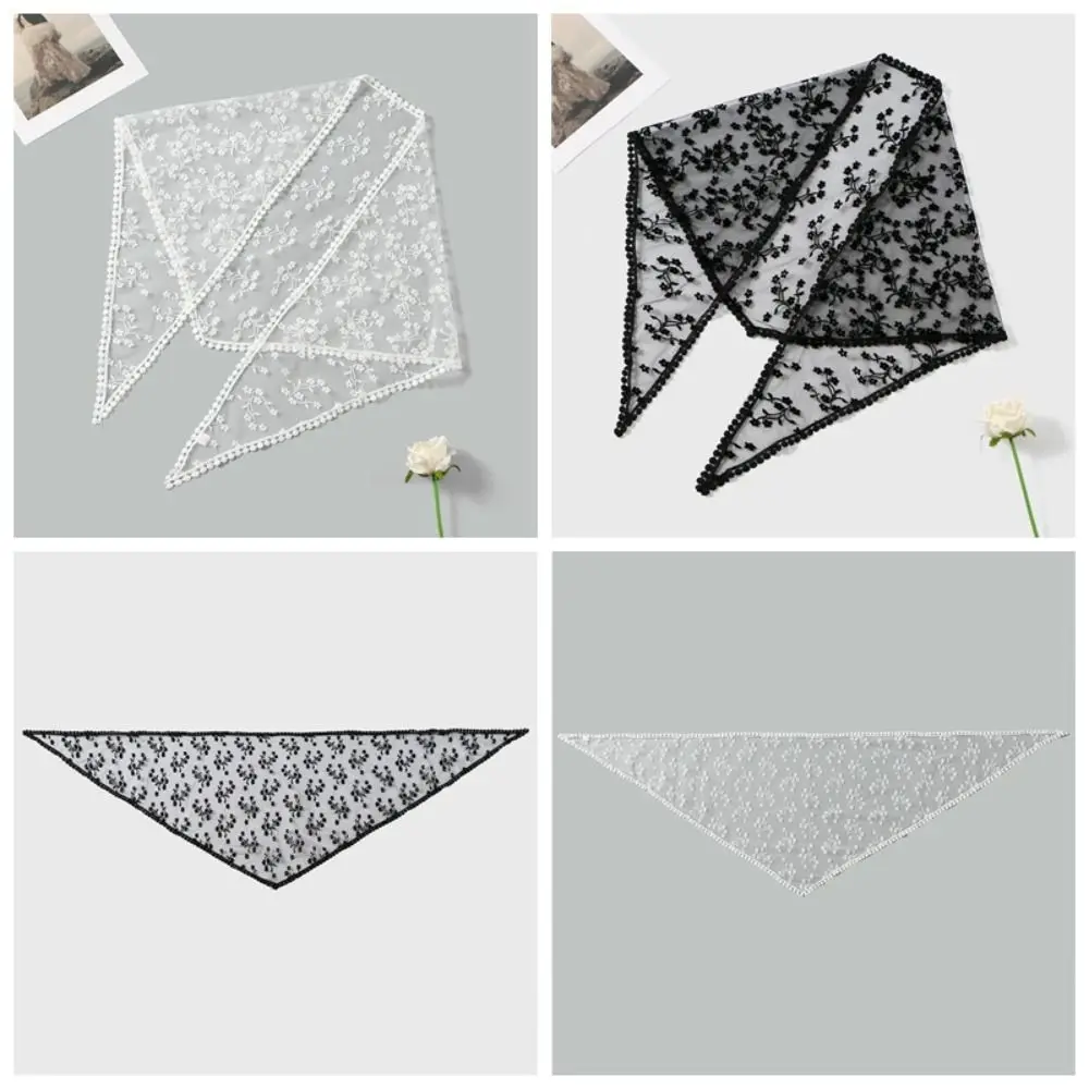 New Hollow Out Lace Scarf Embroidery Thin Fart Curtain Vintage Solid Color Foulard Bandana Women