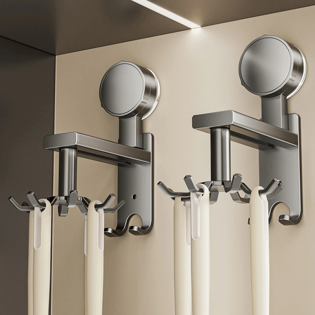 360° Swivel Wall Hangers Kitchen 10 Piece Hooks Rack No-Punching Kitchen Utensils Shovel Chopping Board Storage Space Aluminum