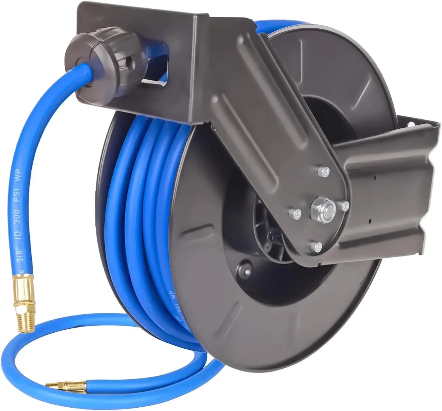 Heavy Duty Retractable Air Hose Reel, 3/8 IN x 50 FT Hybrid Air Hose, Max 300PSI Air Compressor Hose Reel with Auto Rewind, Ceil