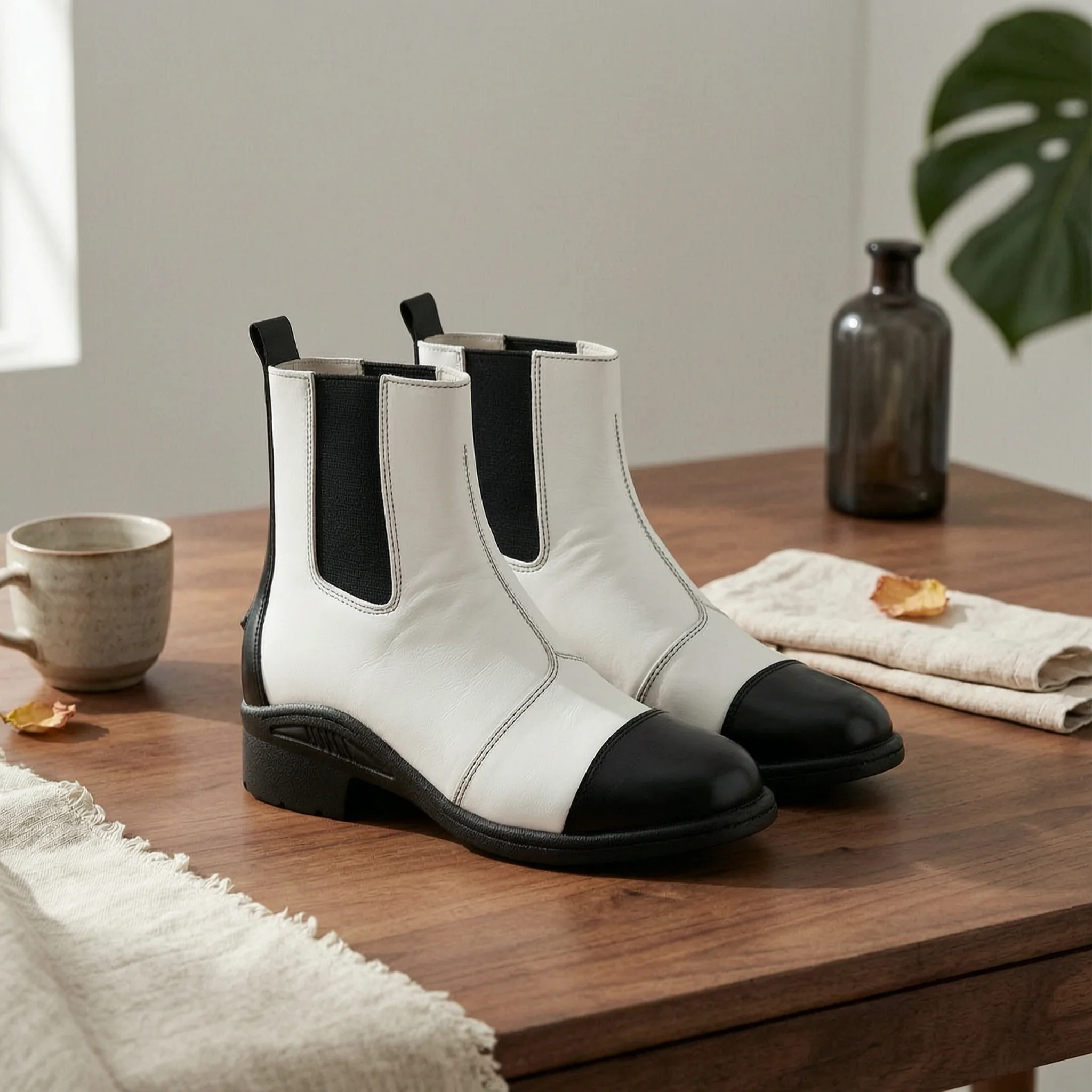 Cowhide Boots with Block Heel Short Shaft Equestrian Boots with Side Zip Footwear Genuine Leather Comfortable for Equestrians