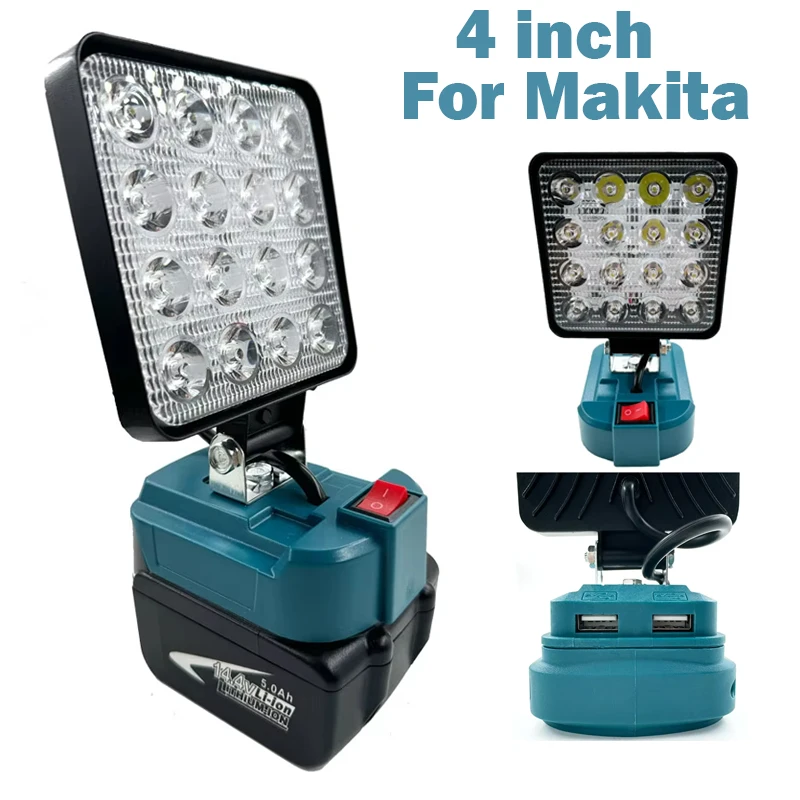 

4 inch Cordless LED Work Light For Makita 14.4V-18V Li-ion Battery Lantern Outdoor Flashlight Camping Lamp Emergency Lighting