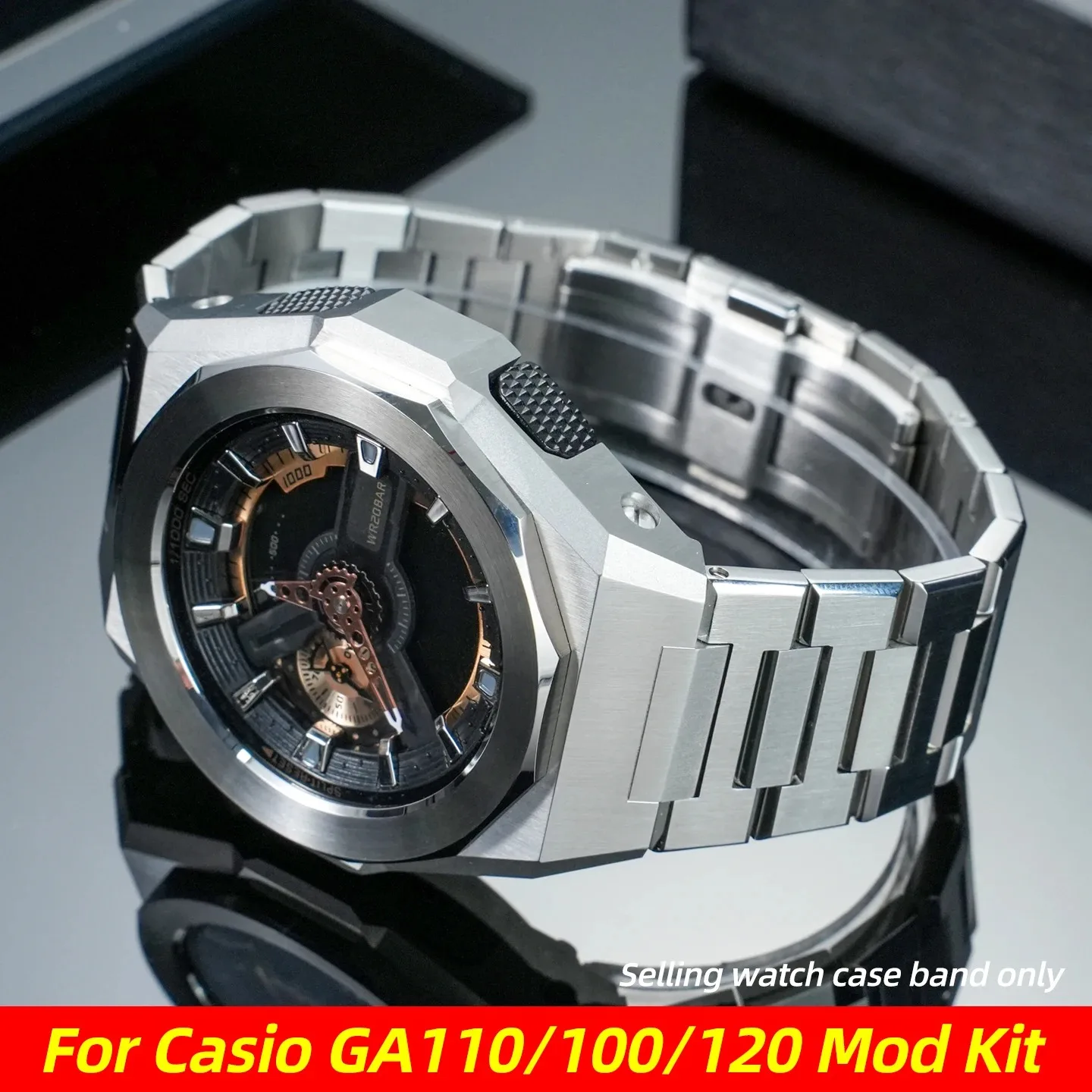 For Casio G-SHOCK GA-110 GA-100 Silicone Watch strap Small square block Modification Metal Stainless steel Watch case Watchabnd