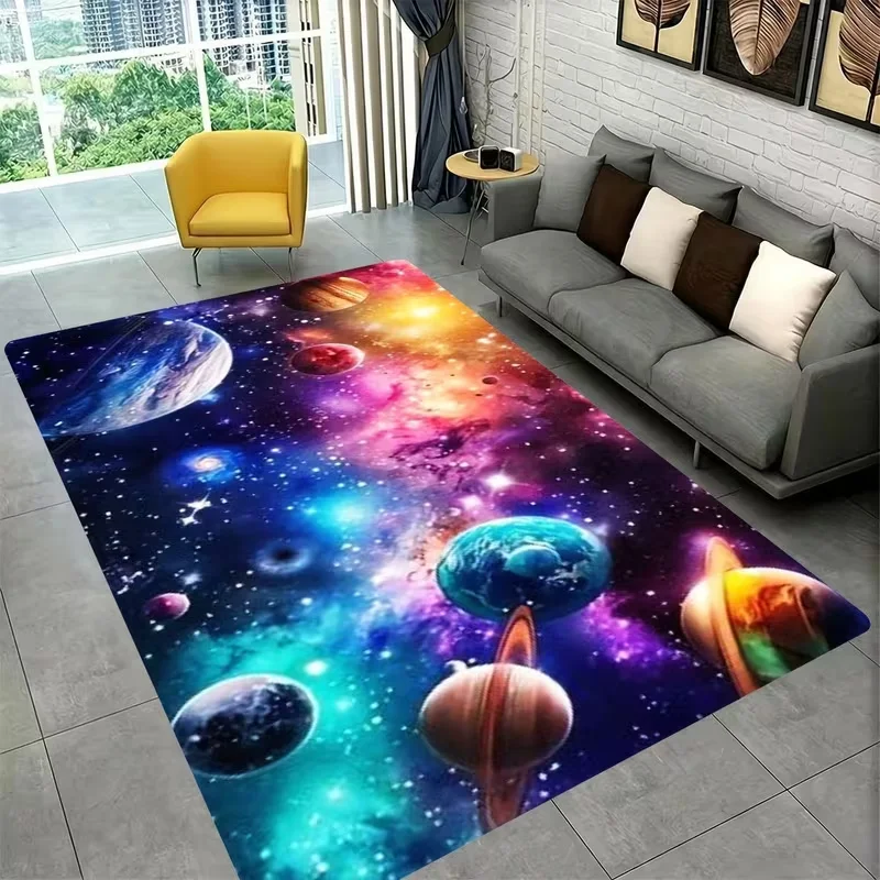 Colorful Galaxy Planet Space Area Rug Non Slip Floor Mat Nebula Starry Universe Print Soft Carpet Living Room Bedroom Decor