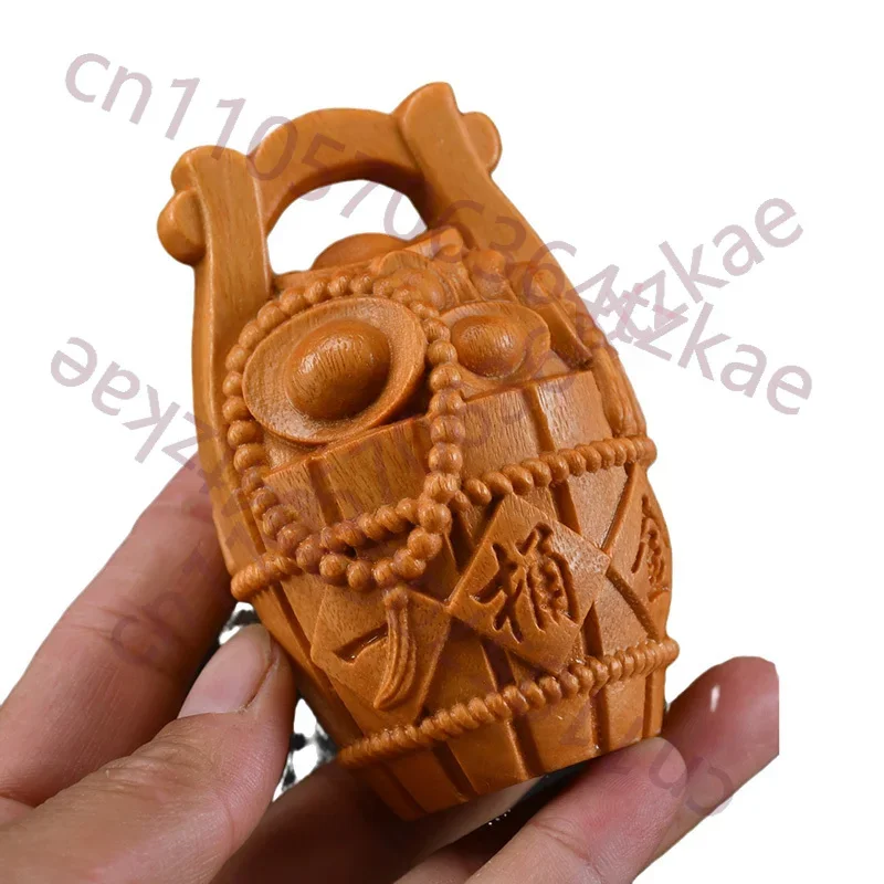 Solid Wood Carving Gather Wealth Cask Decorative Small Model Features Small Sculpture Cute Home Room Car Decoration Accessories
