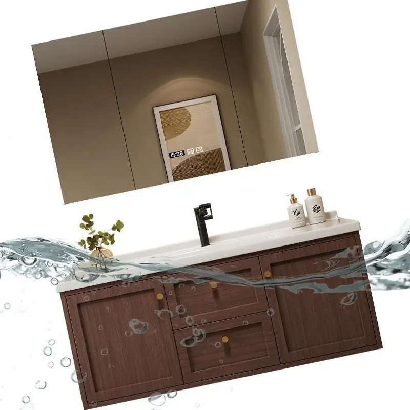 French Cream Ceramic Smart Bathroom Vanity with Integrated Toilet and Basin Modern Wall Mounted Washbasin Cabinet for Home