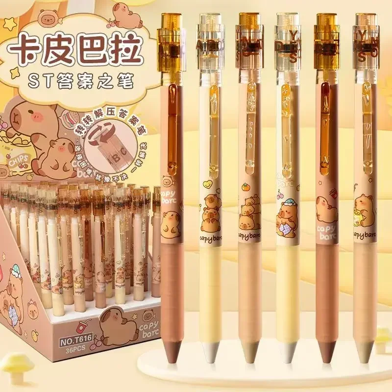 New 6Pcs/Set Capybara Funny ABCD Yes NO Rotation Answer Gel Pen Ballpoint Silent Bearing Relieve Anxiety Novel Design Gift
