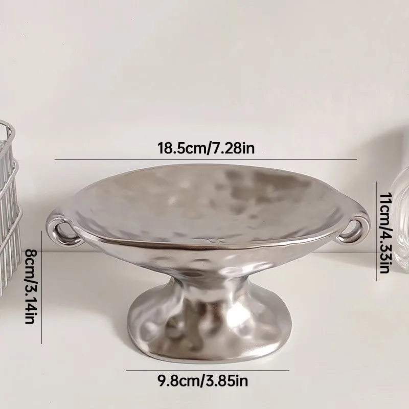 Vintage Double-Ear Soap Dish with High Stand Ceramic Soap Dish Trinket Tray Ring Earring Jewelry Holder Bathroom Vanity Decor
