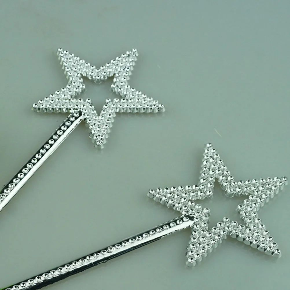 6Pcs Electroplated Pentagram Wand Plastic Fairy Stick with Glitter Beads Star Light Effect for Kids Party Birthday Cosplay Magic
