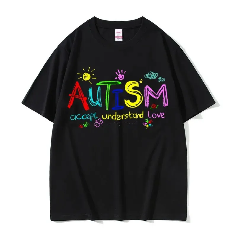 

Забавные футболки с аутизмом, понять, любовь, мем, мужские и женские повседневные хлопковые винтажные летние футболки с короткими рукавами, мужская уличная одежда