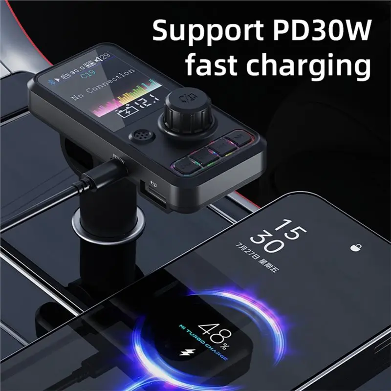 Reliable-Car Wireless FM Transmitter Radio Adapter Bluetooth MP3 Player Fast Charging QC3.0 Treble Bass Sound Music
