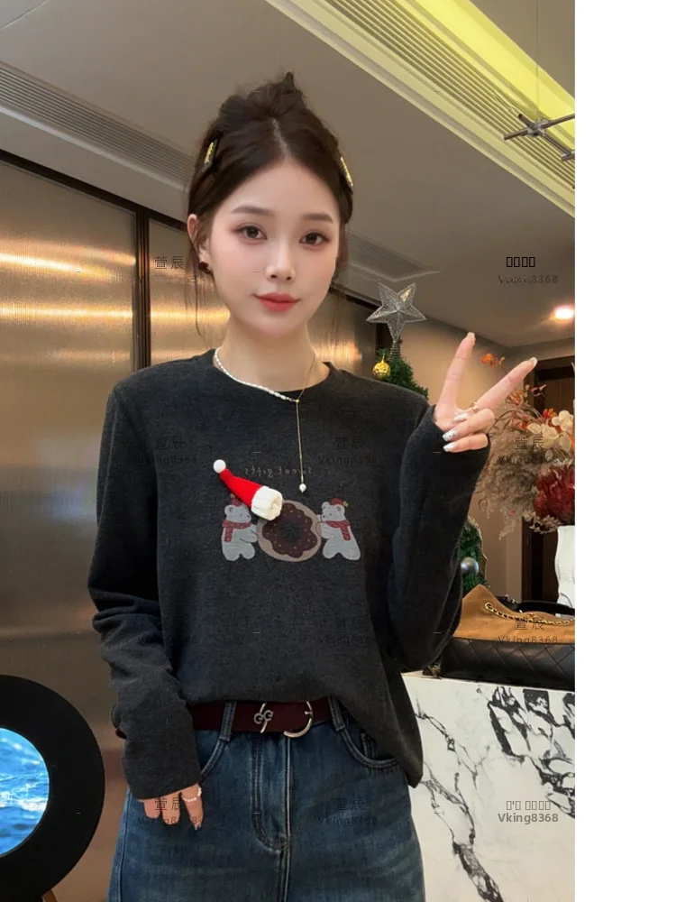 

Xuanxuanchen Little Red Cap, осенне-зимняя утепленная футболка с длинными рукавами, модная базовая футболка, внутренняя одежда 9299