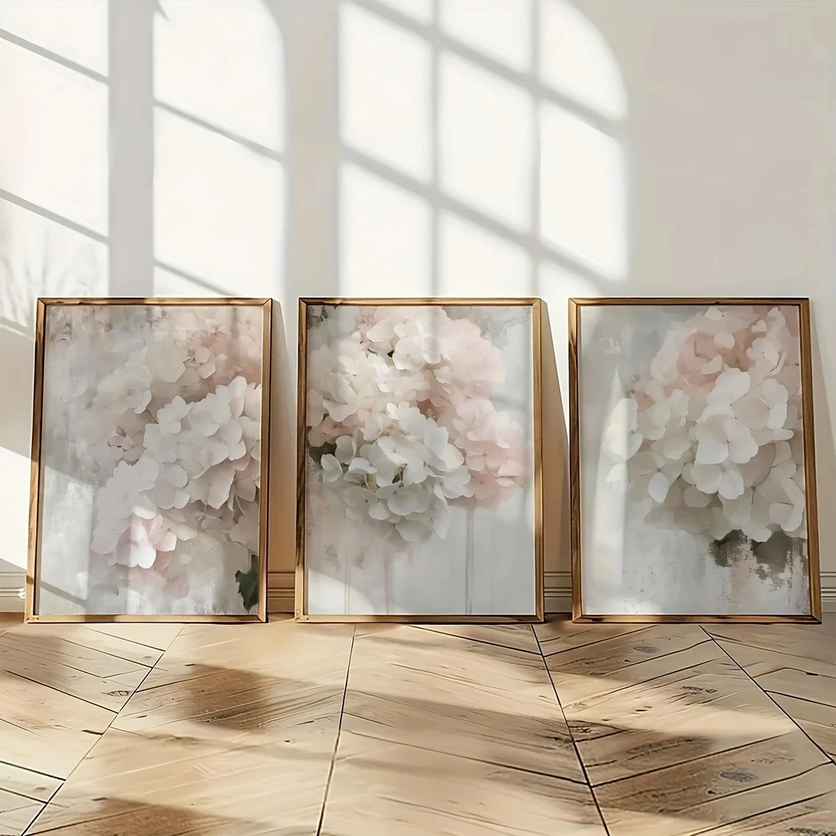 3PCS frameless decorative art print,3Pcs/Set Abstract Plant Flowers Pink Hydrangea Print Canvas Poster Wall Art Bohemian Style M