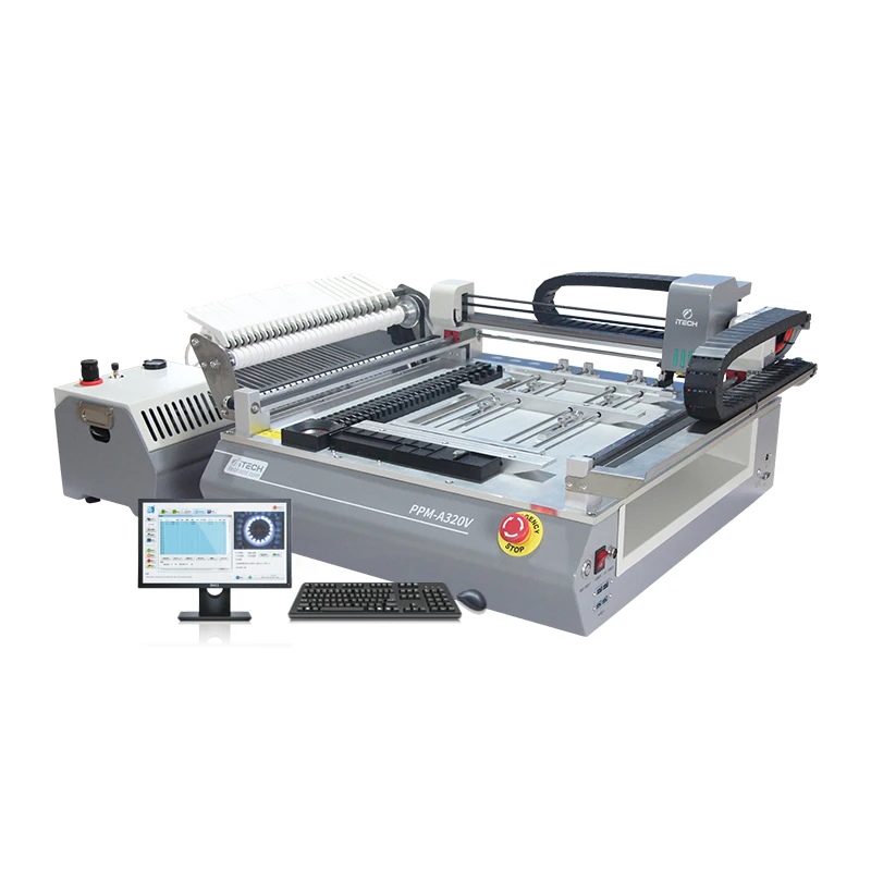 PPM-A320V LED Pcb ماكينة تجميع 2 رئيس التلقائي Smt اختيار ووضع آلة سطح المكتب مع 4 عصر كام لتجميع Pcb