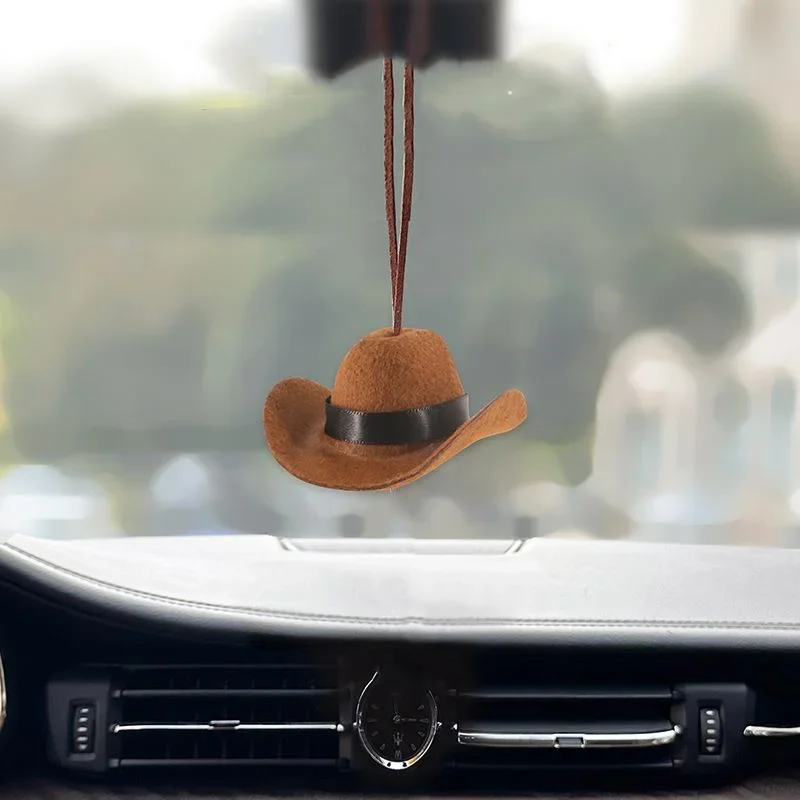 Cute Cowboy Hat Car Ornament Fabric Pendant Decor Fun Road Trip Interior Accessory for Women and Men