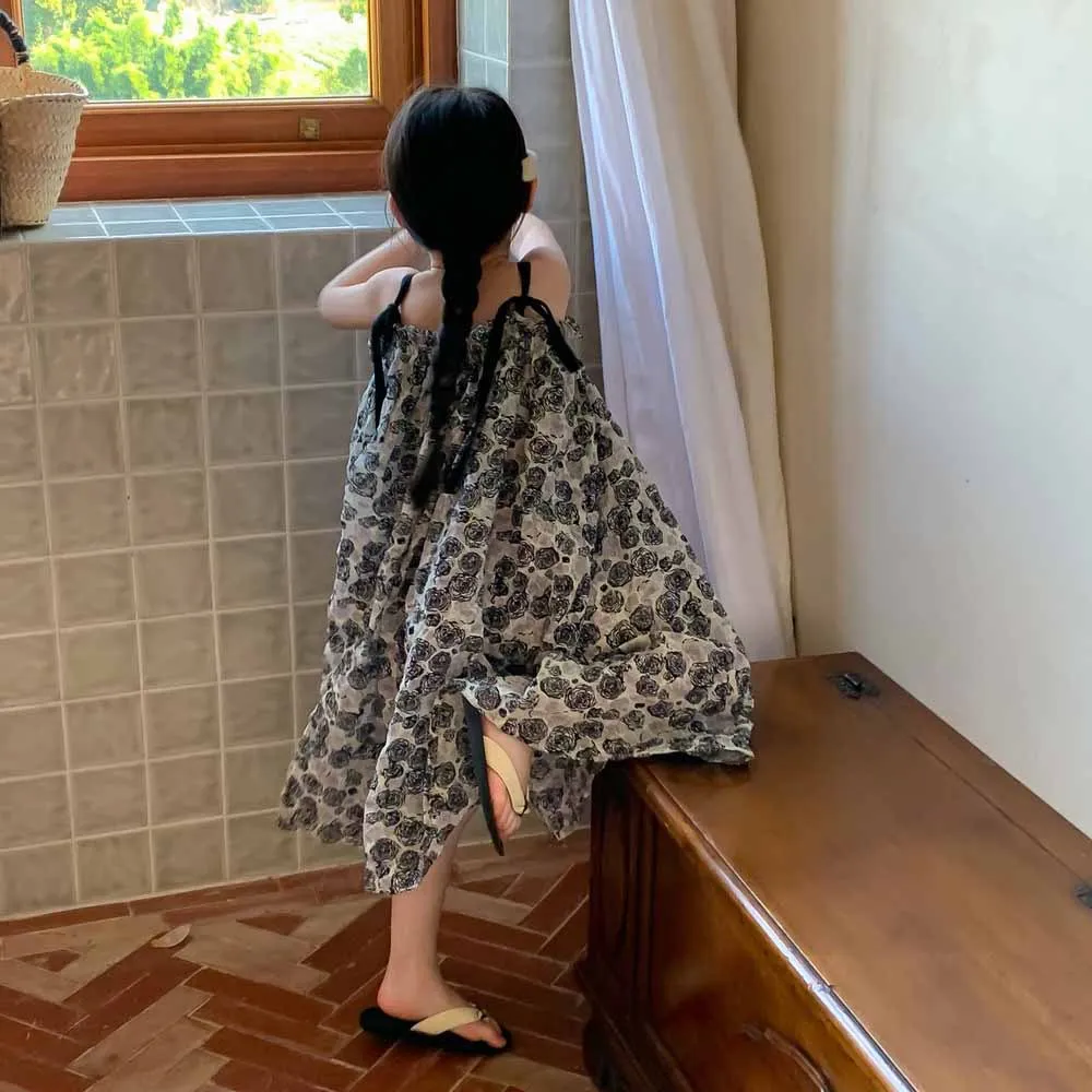 2025 New Girls Suspender Dress Summer Comfort Holiday Style Floral Long Beach Princess Dresses 2- 8 Years Children's Clothing 5