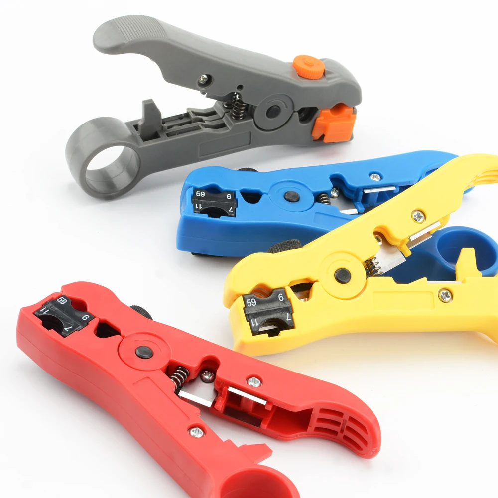 All-In-One Stripping Tool Wire Stripper RG59 RG6 RG11 RG7 Coaxial Cable Stripper Cutter  Pliers for Round Cable and Flat Cable