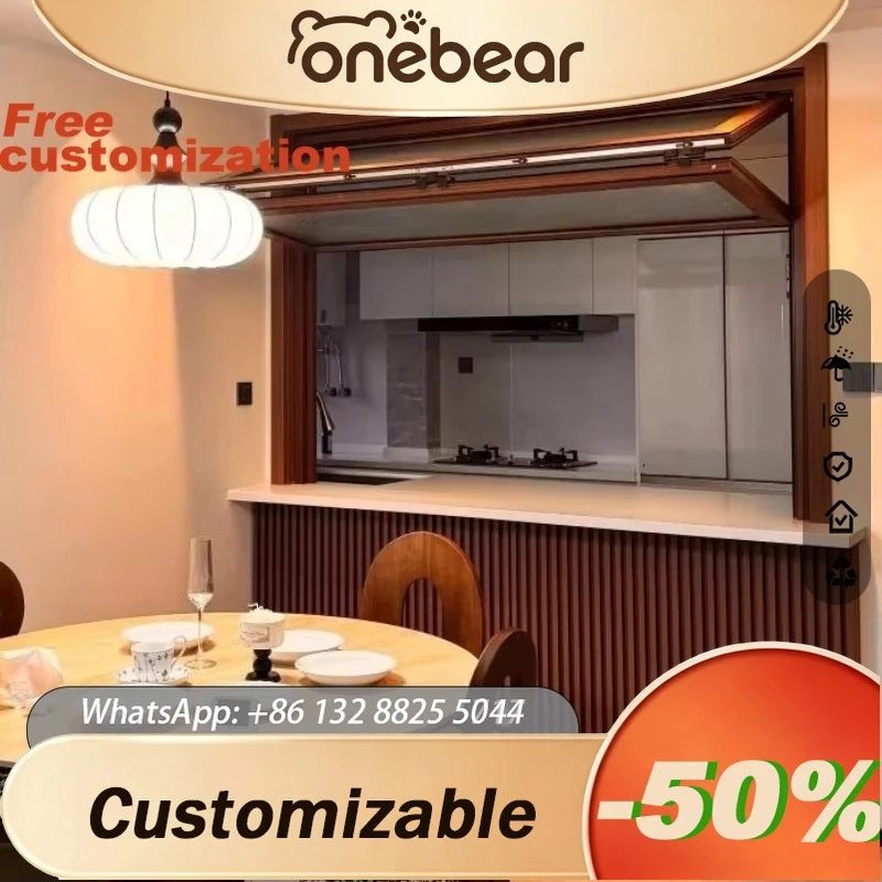 Any Size Custom Restaurant Bar Double Glass Aluminum Folding Window Easy Operate Silent Buffer Soft Close Window