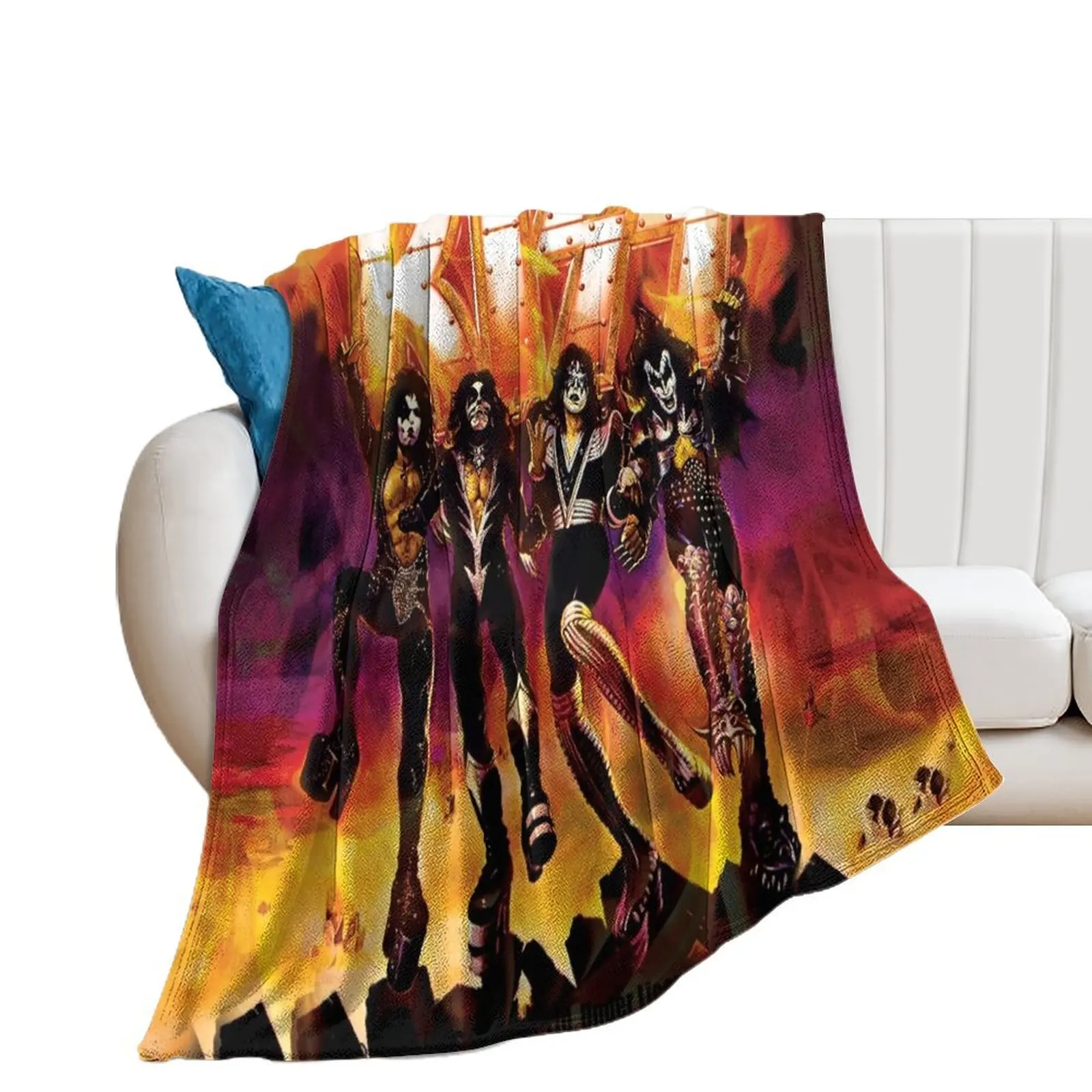 

kiss the band t shirt Throw Blanket Sofas valentine gift ideas Warm heavy to sleep Blankets