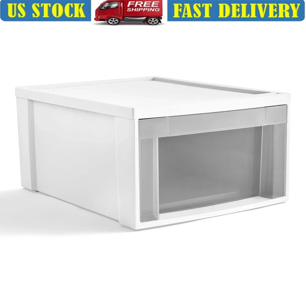 

Штабелируемый пластиковый ящик для хранения с прозрачной передней частью, универсальное решение для организации домашнего офиса, игрушек, одежды, легкий доступ