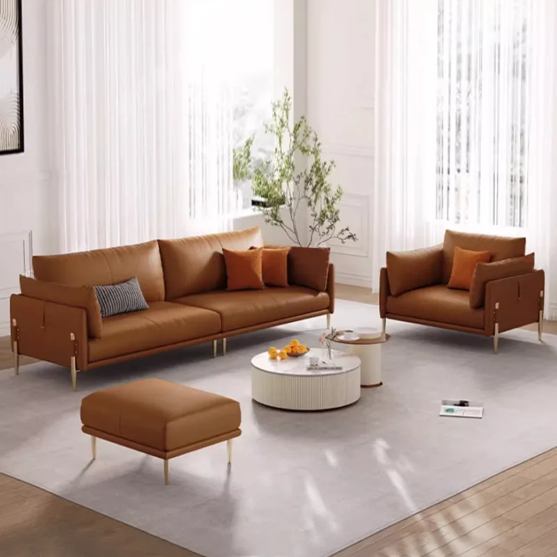 Einfaches Sofa aus Lederkunst, erste Schicht aus Rindsleder, gerade Reihe