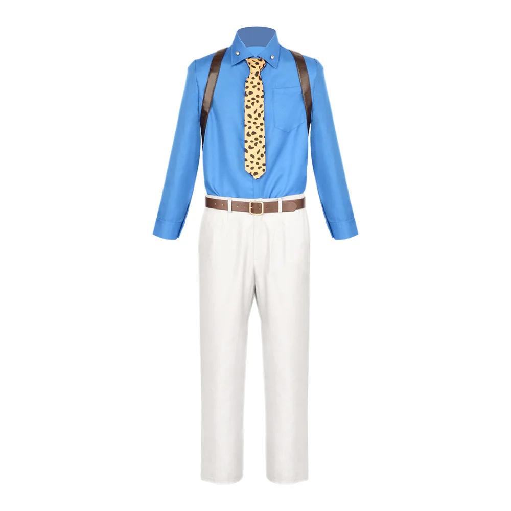 Kento Nanami Cosplay Costume Jujutsu Kaisen Men's White Business Suit Blue Shirt Leopard Tie Anime Outfit Convention Party view 3