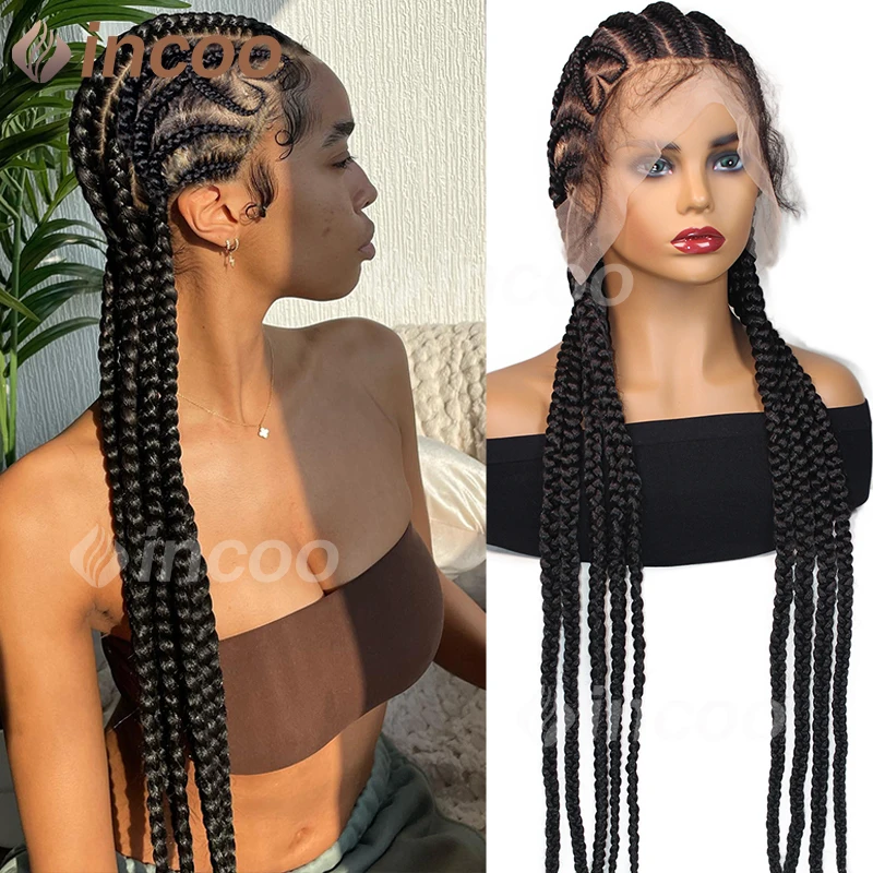 

Heart Shape Cornrow Braided Wigs for Black Women Synthetic Knotless Braided Wig Jumbo Box Braids Wig Full Lace Frontal Wig