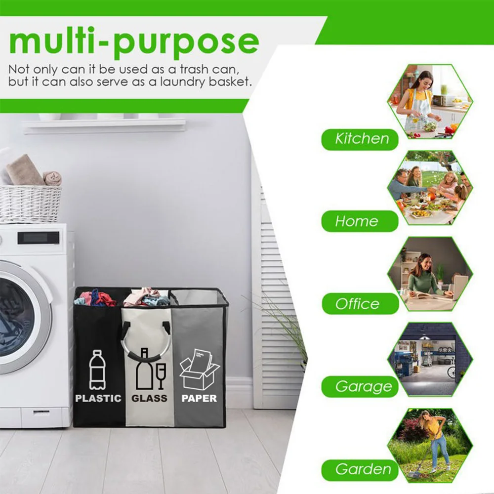 Multi Purpose 3-grid Foldable Aluminum Hand-held Dirty Clothes Basket Toy Storage Basket Garbage Bin Bathroom Storage Bag