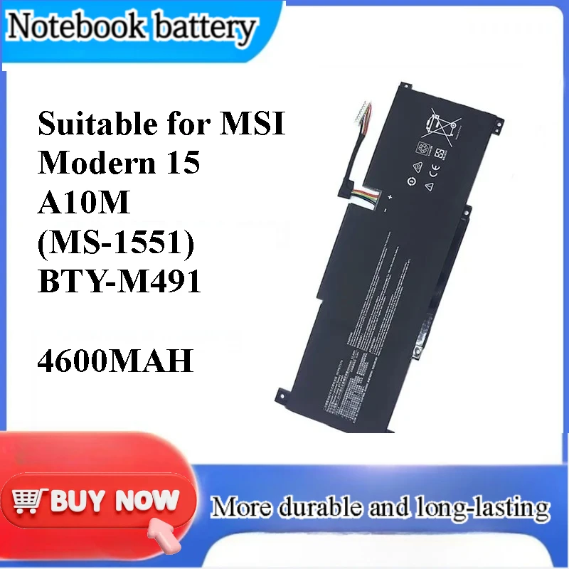 for MSI Modern 15 A10M MS-1551 BTY-M491 Laptop Battery Replacement High Capacity Rechargeable Li-ion Notebook Power Supply