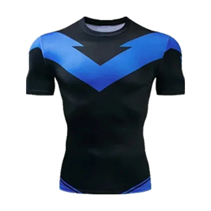 الأحمر Nightwing طاقم الرقبة قصيرة الأكمام تي شيرت غير رسمي 2025 جديد الكبار تي شيرت مطبوع اللياقة البدنية تنفس التجفيف فضفاض سترة رياضية علوية