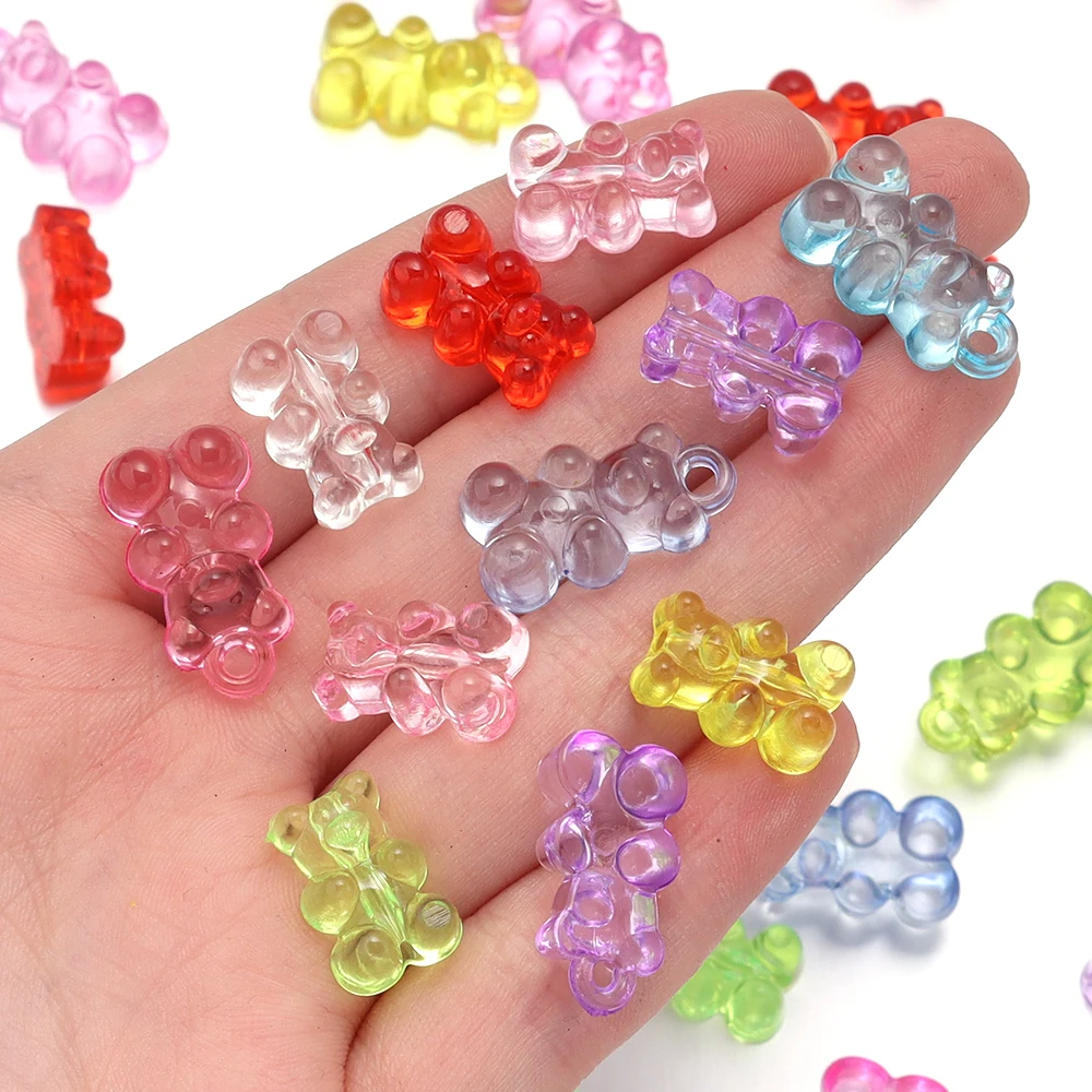 50pcs Colorful Transparent Cute Gummy Bear Acrylic Loose Spacer Beads For Jewelry Making Bracelet Charms Necklace Pendant