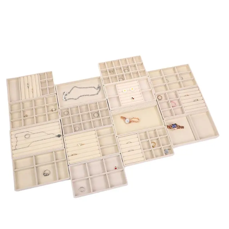 

Multi-Compartment Velvet Jewelry Display Tray For Rings Earrings Bracelets Necklaces Storage Organizer Case