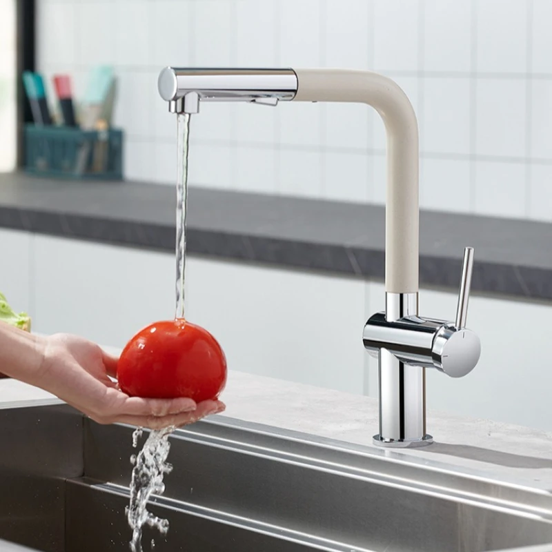 Cold Hot Water Multi Functional Pull-out Household Kitchen Bathroom Faucet Rotatable Durable Basin Faucets Bathroom Fixture