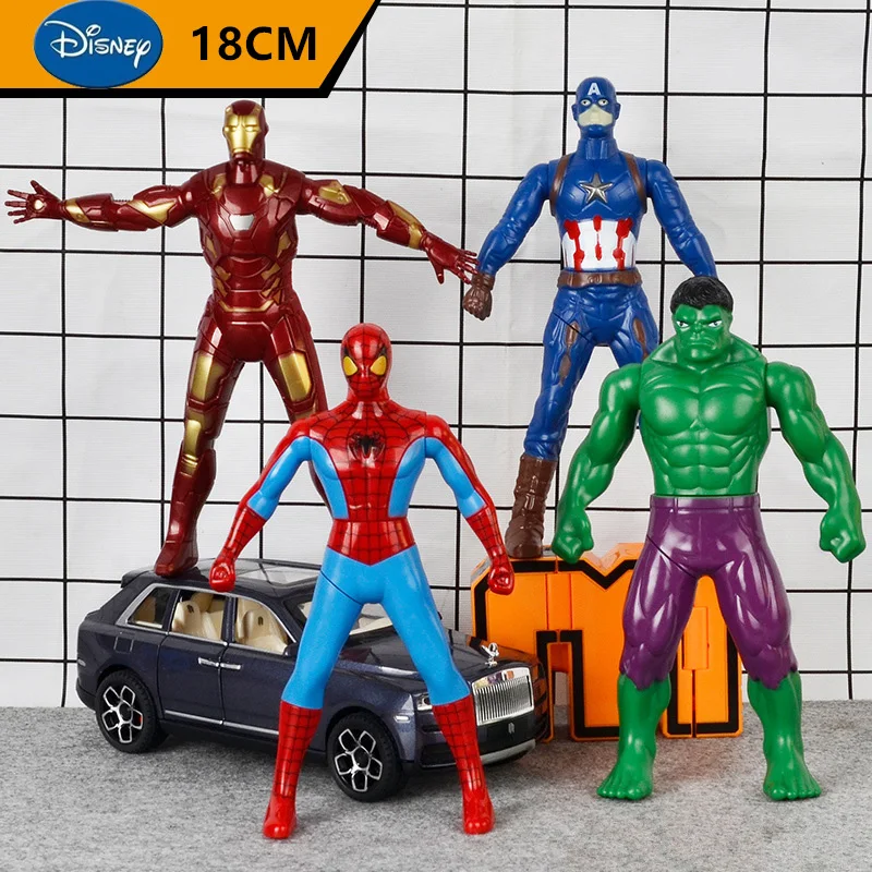 18cm Disney Spiderman Hulk Ironman Action Figure Christmas Gift Pvc Movable Joints Rotatable Doll Collection Model Gifts