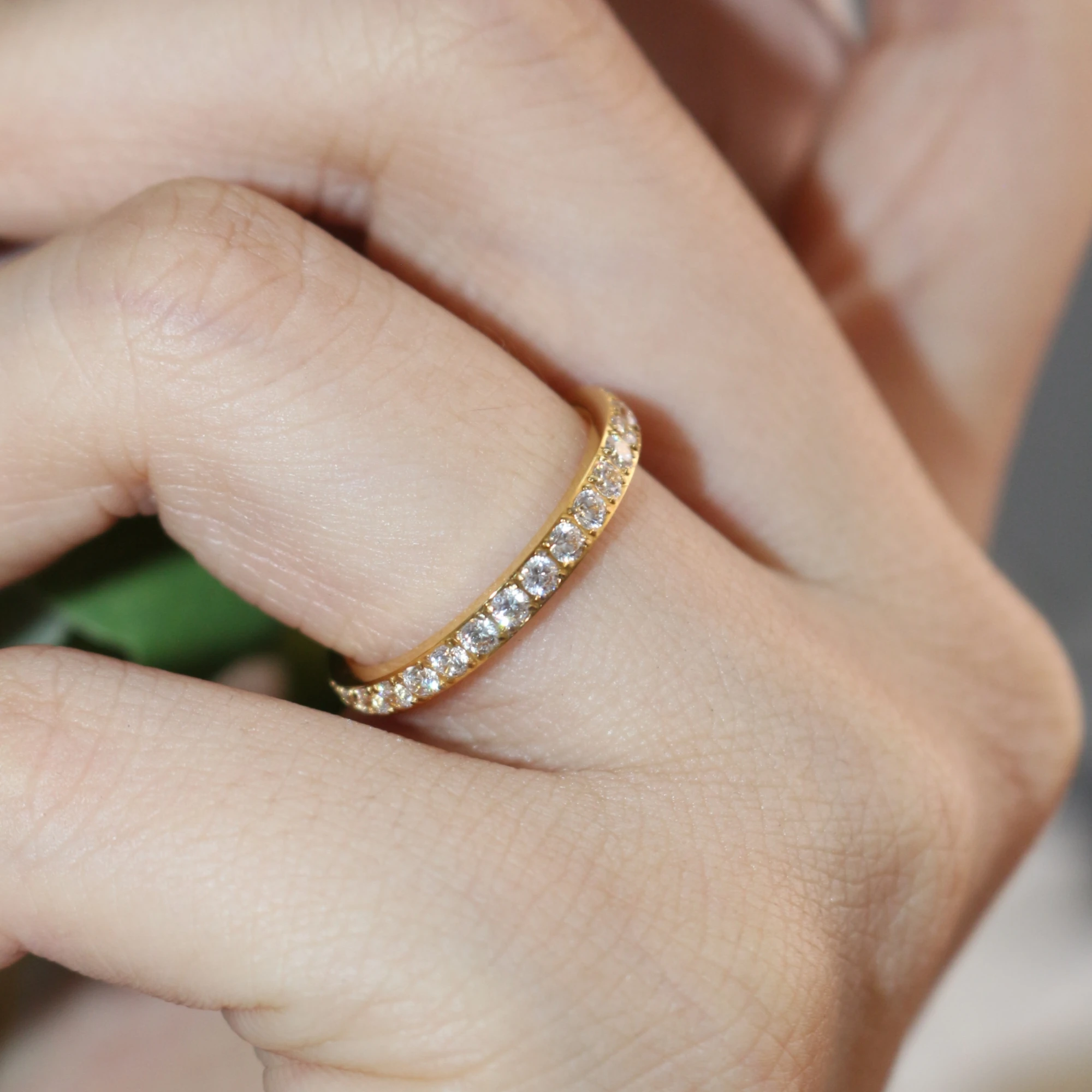 2mm Stainless Steel CNC Crystal Stackable CZ Eternity Ring Wedding Ring for Women Girl Size Gifts