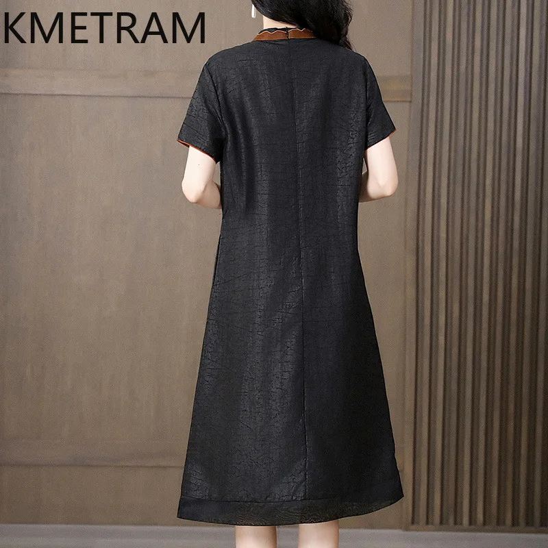 KMETRAM 100% Mulberry Silk Dress Women Luxury Party Long Dresses 2024 Summer Dress Womans Clothing Chinese Style Cheongsam 원피스