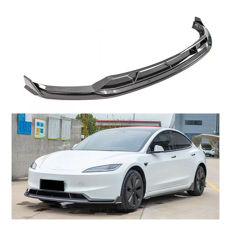 New forTesla Model 3 Dry Carbon Front Lip Bumper with Exhaust Cut-Outs-Bolt-On Universal Retrofit Upgrade for Protection